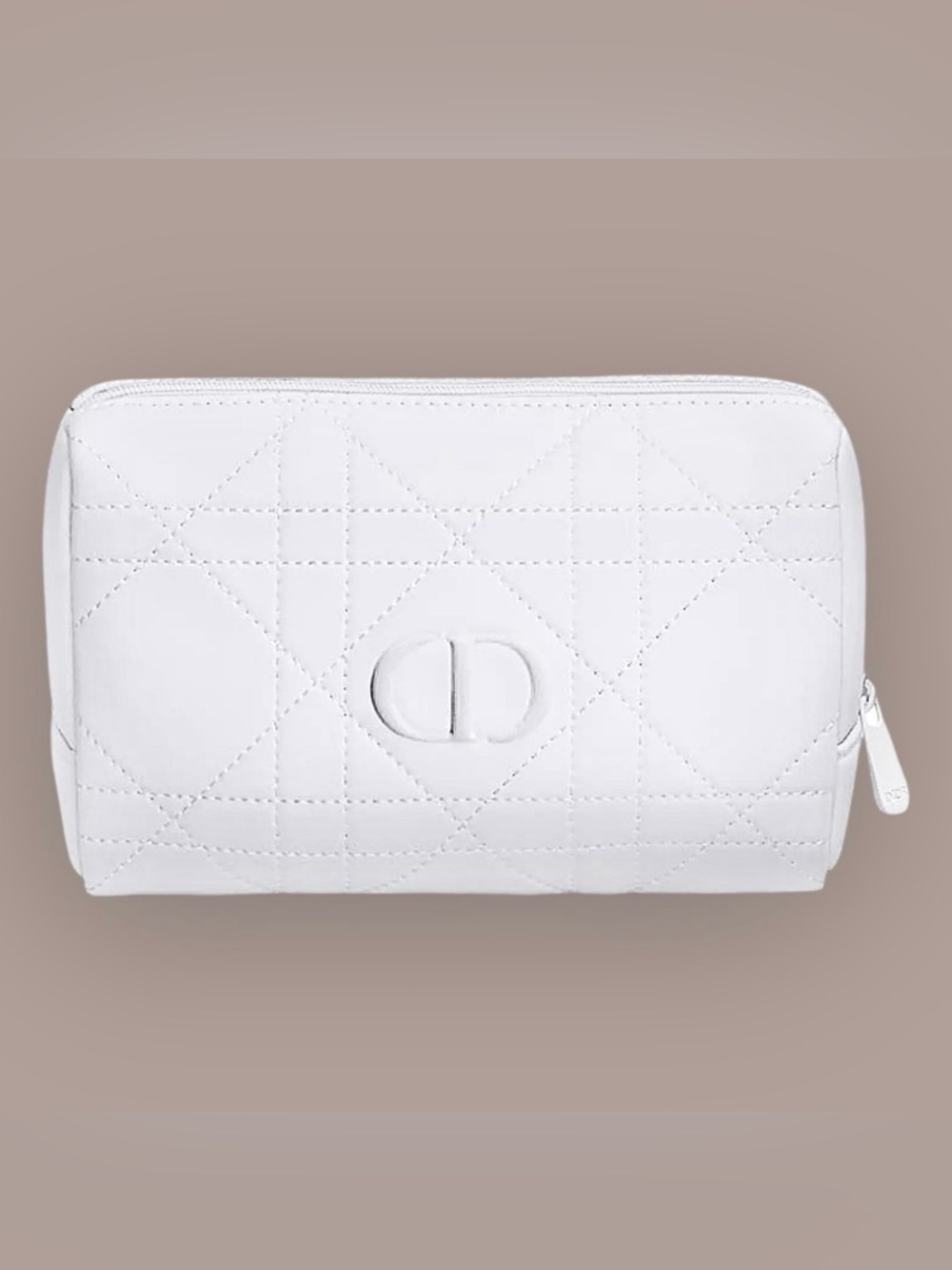 White Dior Beauty (Carnage Quilted) Cosmetic-Makeup Zip Bag